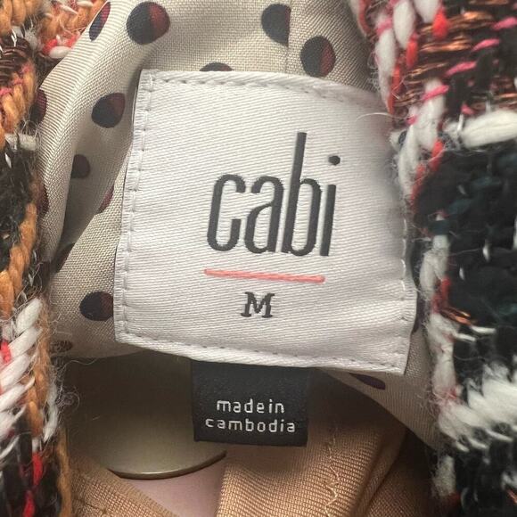 CAbi SZ M Women’s Regency Coat Belted Tweed Noble Plaid Wool Blend Fringe Hem - Picture 5 of 11